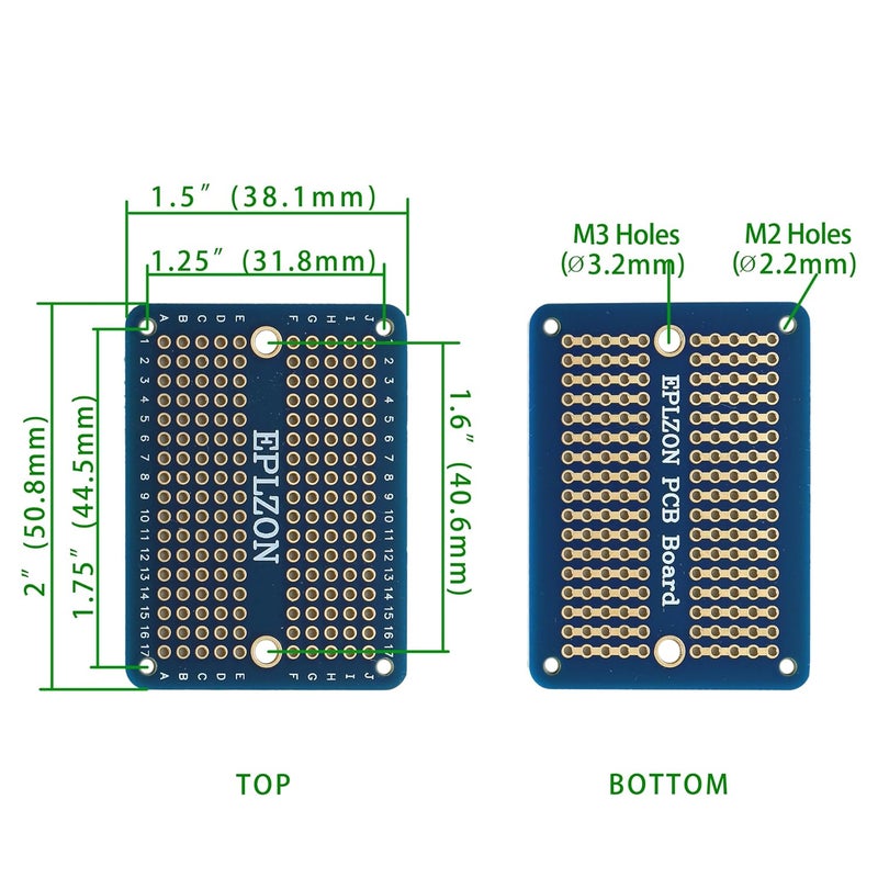 EPLZON Solderable Breadboard Mini PCB Board Gold-Plated Solder Breadboard for DIY Electronics Projects Apply to Soldering Projects 2.0"x1.5" Mixed Color(Pack of 10 Pcs,Blue) - Image 3